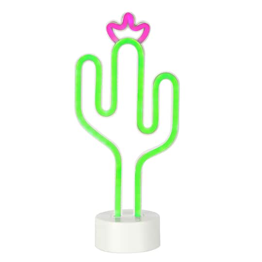 11.5&#x22; Neon LED Lit Green Cactus Tabletop D&#xE9;cor by Ashland&#xAE;